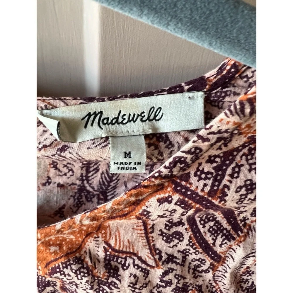 Madewell Brown Bali Blooms Yoked Puff Sleeve Blouse Top EUC M #1059